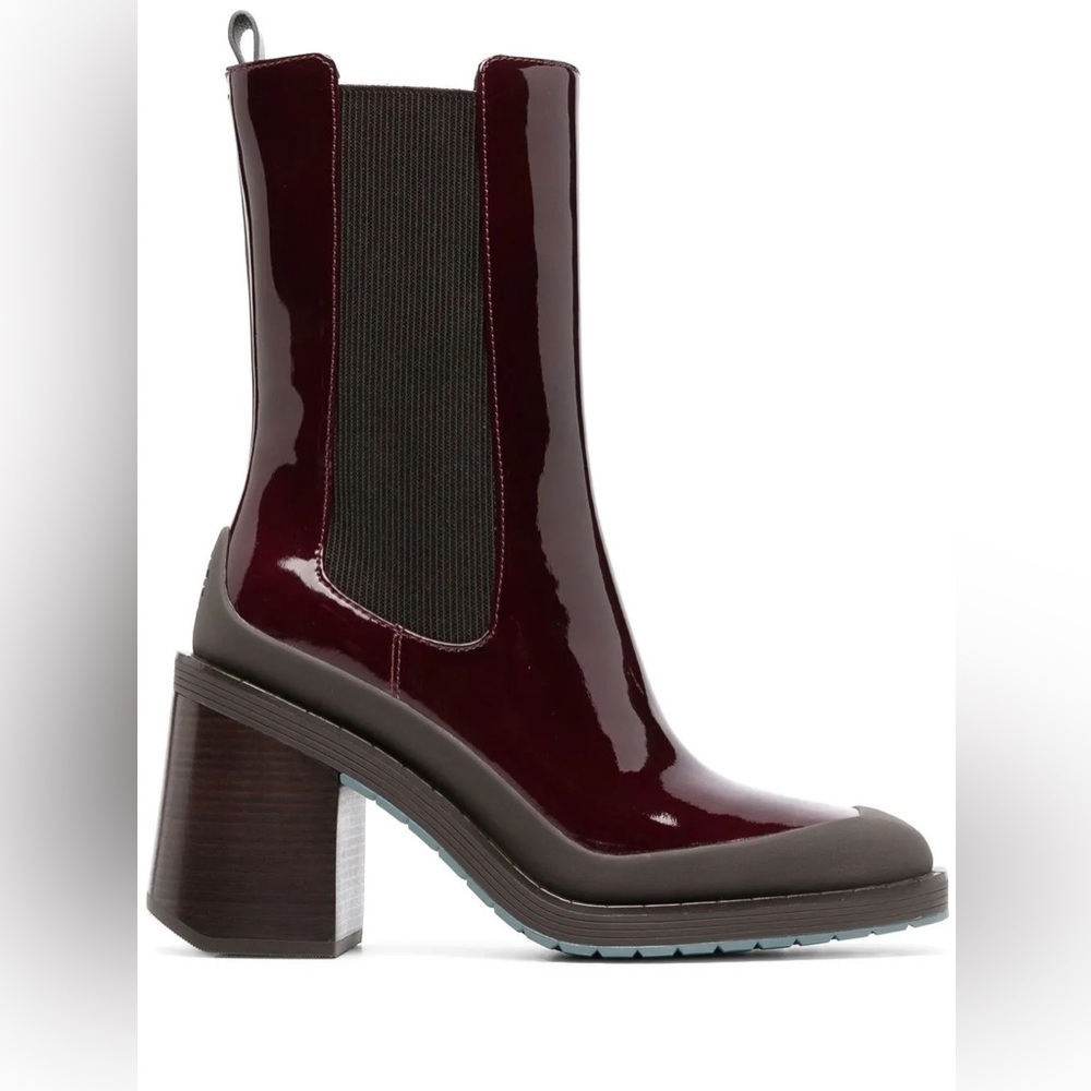 Tory Burch Expedition Patent Leather Chelsea Boots Bordeaux Red Size 7